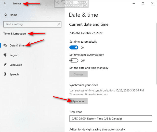 Windows Date & time Sync now