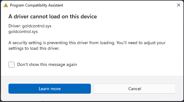 A driver cannot load on this device